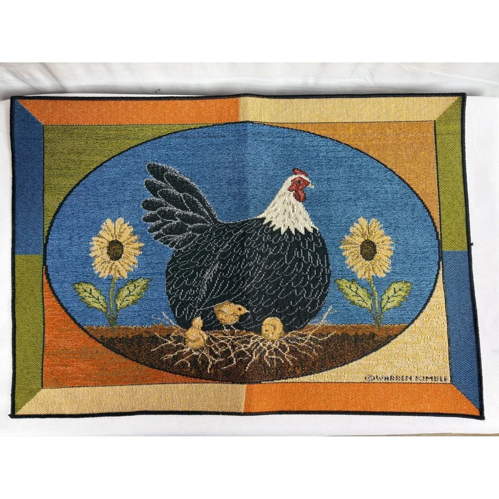 Warren Kimble Hen and Chicks Sunflowers Tapestry Placemats Set of 4 Folk Art